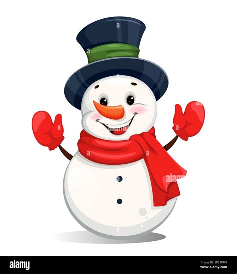 Cute Cheerful Christmas Snowman Funny Snowman Cartoon Character Merry