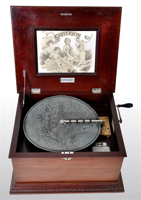 Antique 14 Disc Music Box In Mahogany Case By Criterion Circa 1880