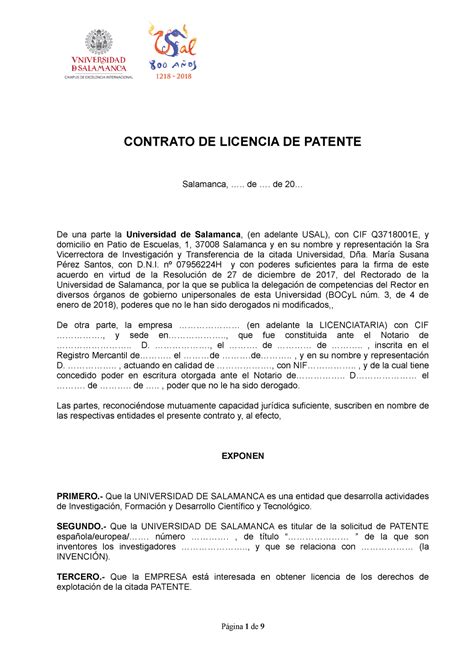 Modelo Taller Contrato Licencia Patente Contrato De Licencia De