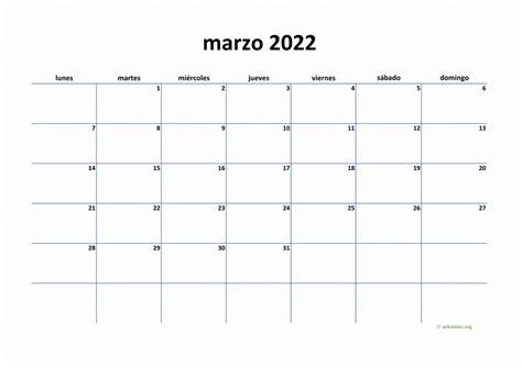 Calendario Marzo 2022