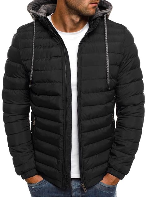 Winter Classic Drawstring Hooded Parka Jacket For Men Warm Quilted