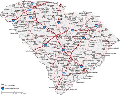 South Carolina State Road Map With Census Information