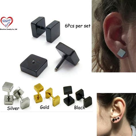 Showlove Pcs Square Rectangular Titanium Anodized Illusion Fake Ear Plugs Expander Ohrstecker