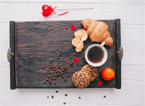 premium photo romantic breakfast on tray