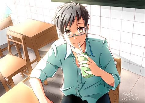 Anime Boy With Brown Hair And Green Eyes And Glasses The Best Undercut Ponytail