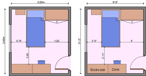 The measurements on this table are based on the bed sizes and clearance around the bed recommendations which include the standard bedroom sizes are based on the more comfortable clearance, plus some furniture. Kid's bedroom layouts with one bed