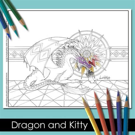 Dragon And Cat Adult Coloring Page Printable Coloring Pages