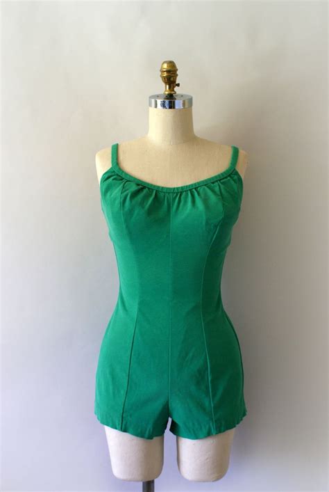 1950s Vintage Bathingsuit 50s Kelly Green Stretch Swimsuit From Sweetbeefinds Vintage