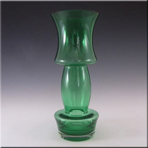 Riihimaki Large Riihimaen Lasi Oy Finnish Green Glass Vase Green Glass Vase Glass Vase Green