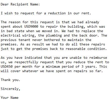 Letter Reduction Of Rental RenateFinbar