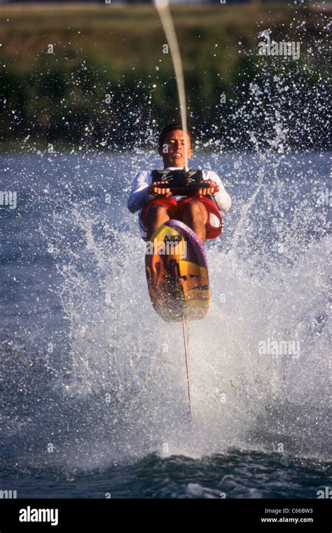 Young Male Water Skier In Action Stock Photo Alamy