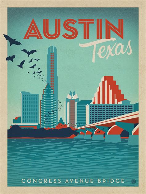 Austin Texas Vintage Travel Poster Austin Texas Voyage Usa Texas
