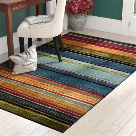 Red Barrel Studio Bartlett Striped Tufted Blueorangegreen Area Rug