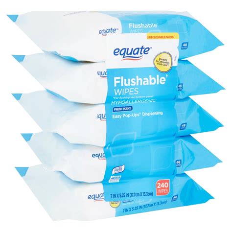Equate Flushable Wipes Fresh Scent 5 Packs Of 48 Wipes 240 Wipes