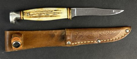 Lot Vintage Kabar Bird And Trout Stag Handle Knife