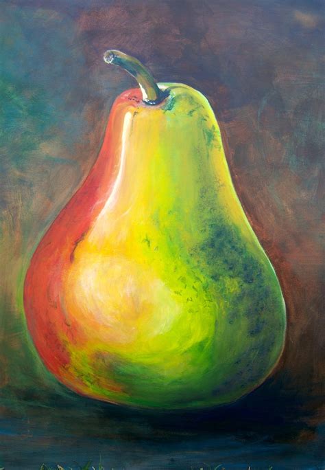 Green Pear Pear Art Oil Pastel Paintings Fruit Painting