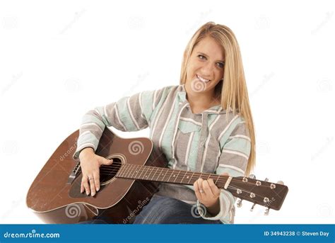 Young Blonde Woman Playing Acoustic Guitar Stock Photo Image Of