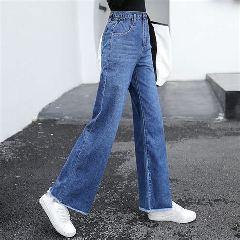 Women Blue Loose Denim Pants Female High Waist Long Jeans Trousers