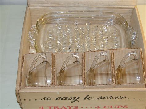 Vintage Clear Glass Teardrop 8 Piece Informal Snack Set Hazel Atlas