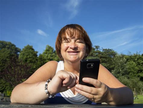 Mature Woman Texting On Mobile Stock Image Image Of Mobile Mature
