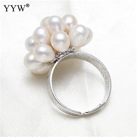 White Natural Freshwater Pearl Finger Ring For Women Wedding Bridal