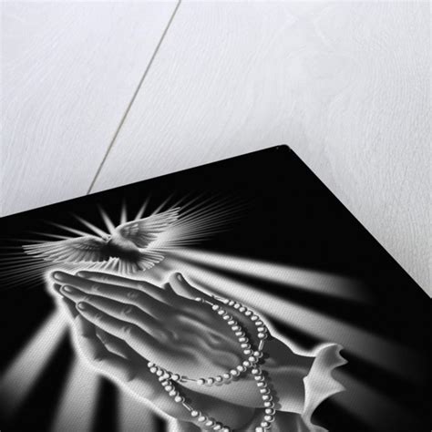 Praying hands holding rosary beads in vintage monochrome style isolated vector illustration. Praying Hands with Rosary Beads and Dove posters & prints ...