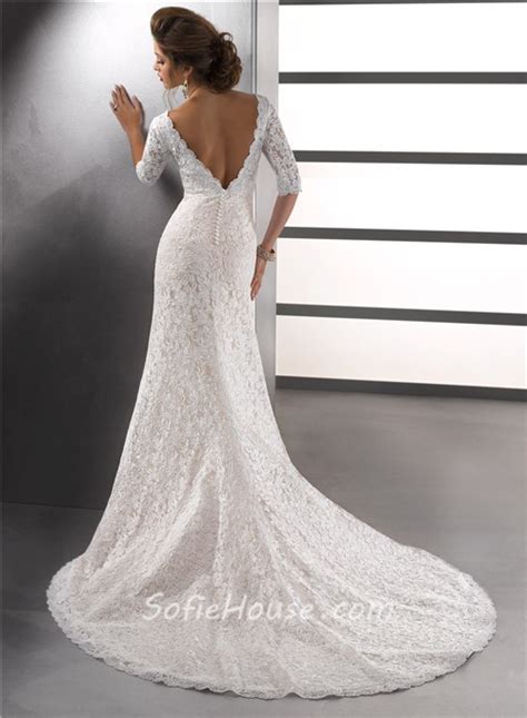 Sexy Mermaid V Neck Empire Ivory Vintage Lace Wedding Dress With