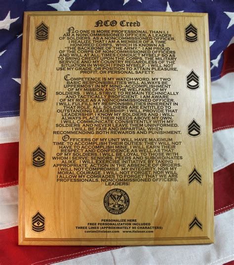 Us Army Nco Creed Plaque Itslaser Engraving