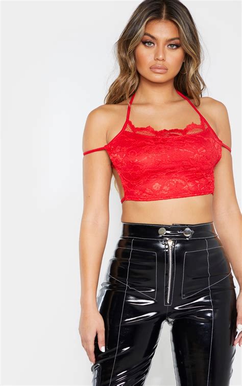Red Lace Backless Strappy Crop Top Tops Prettylittlething