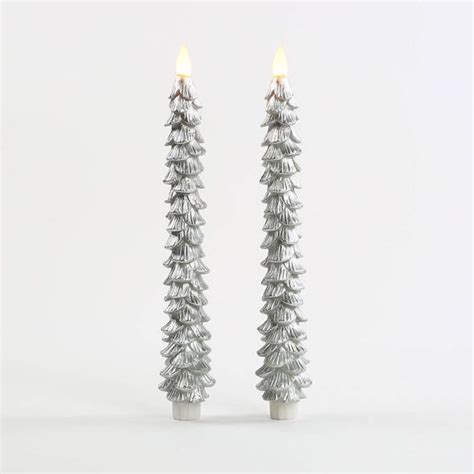 Silver 11 Flameless Wax Christmas Tree Tapers Set Of 2 Holiday