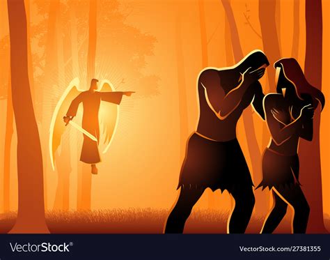 Adam And Eve Expelled From The Garden Royalty Free Vector