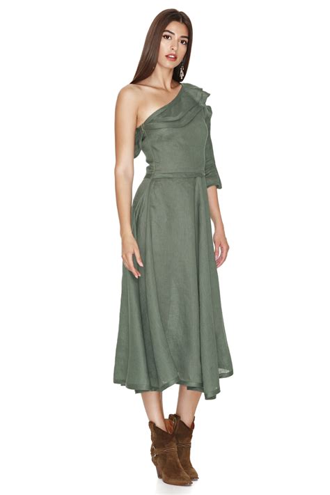 After all, there isn't just one style option: One Shoulder Linen Kaki Midi Dress - PNK Casual