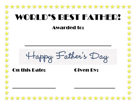 Fathers Day Printable Certificate Fathers Day Printable Fathers