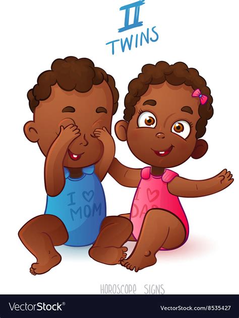 Twins Horoscope Sign Two Cartoon African American Vector Image