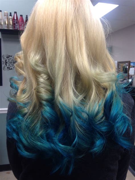 Blonde Hair With Blue Tips Blue Ombré Teal Blue Hair Hair Dye Tips