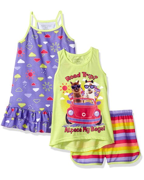 Komar Kids Big Girls 3pc Sleepwear Set Purple Print Size Medium 7