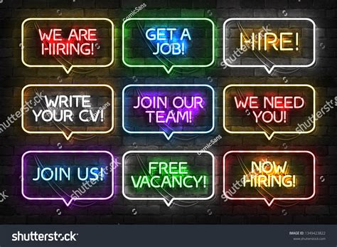 Vector Set Of Realistic Isolated Neon Sign Of Hiring