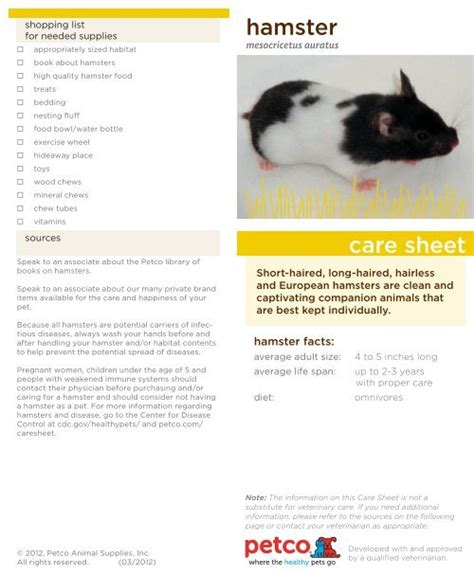 Hamster Care Sheetpdf Petco