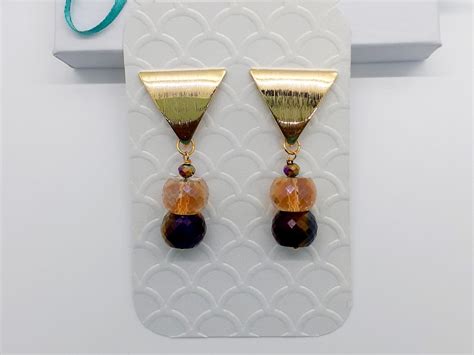 Gold Triangle Crystal Earrings By Handmade By Erica Earrings