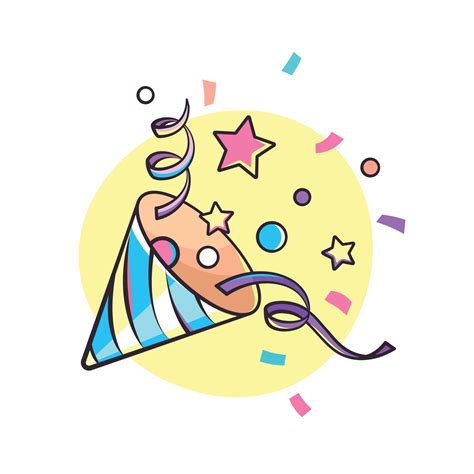 Confetti Cone Party Popper Celebration Cartoon Style Illustration