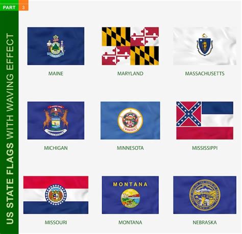 Premium Vector Set Of Us State Flags With Waving Effect National