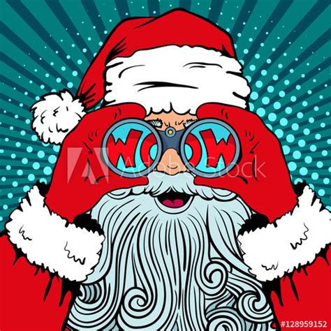 Wow Pop Art Santa Claus With Surprised Face Open Mouth Holding