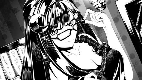 Black And White Video Games Touhou Indoors Room Moon Cleavage Glasses Long Hair Books Monochrome