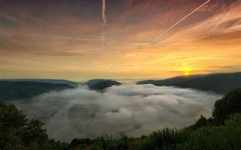 Mist Landscape Nature Sunrise River Germany Mountain