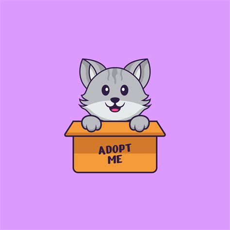 Cute Cat In Box With A Poster Adopt Me Animal Cartoon Concept Isolated