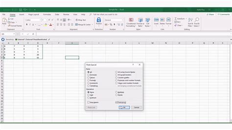 How To Switch Rows And Columns In An Excel Worksheet Youtube