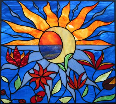 Sunmoon Art Sun Moon Stars Stained Glass Flowers Faux Stained