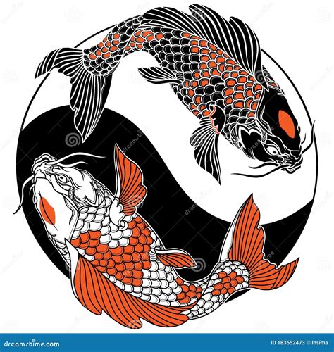 Yin Yang Carp White Red Fish Koi Realism Isolate Illustration