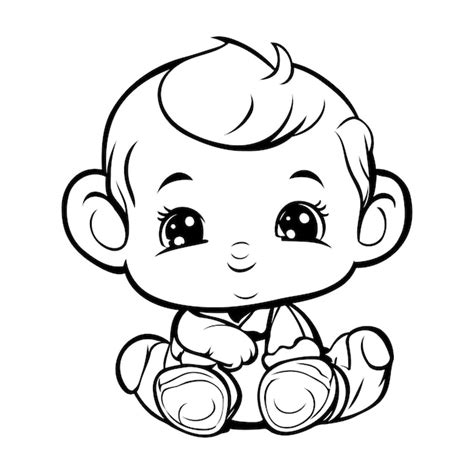 Premium Vector Cute Baby Boy Black And White Cartoon Illustration Vector