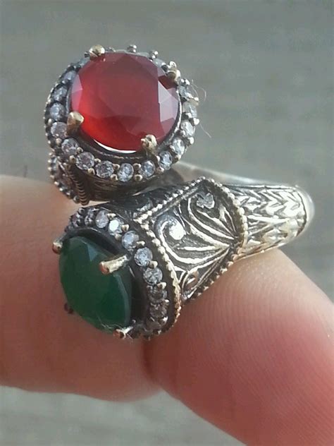 Antique Silver Ring Authentic Turkish Jewelry Ruby Emerald Topaz